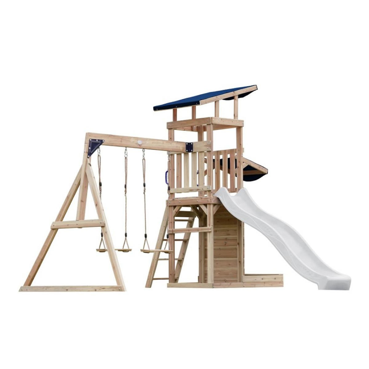 Axi House Portique Malik 2 balançoires + mur toboggan blanc