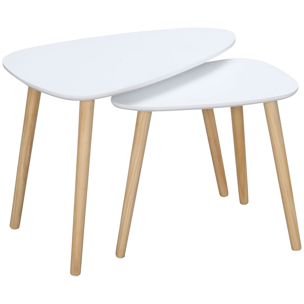 HOMCOM Lot de 2 tables basses gigognes design scandinave bicolore bois clair blanc pieds effilés bois de pin