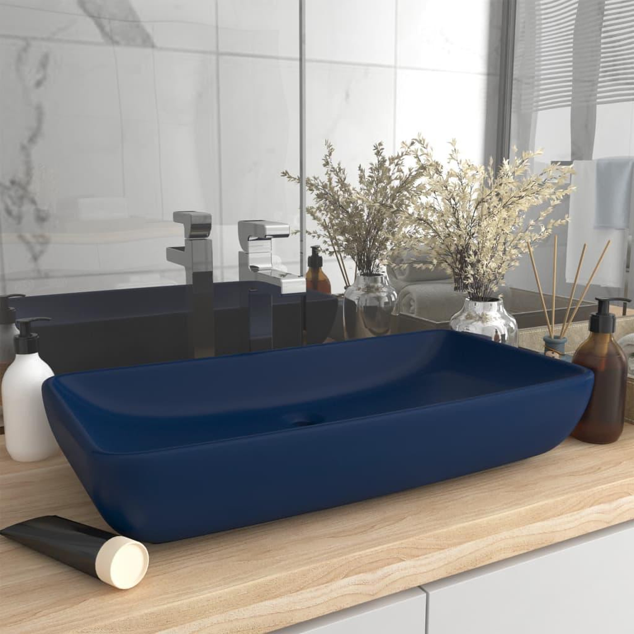 VIDAXL Lavabo de luxe rectangulaire Bleu fonce mat 71x38 cm Ceramique