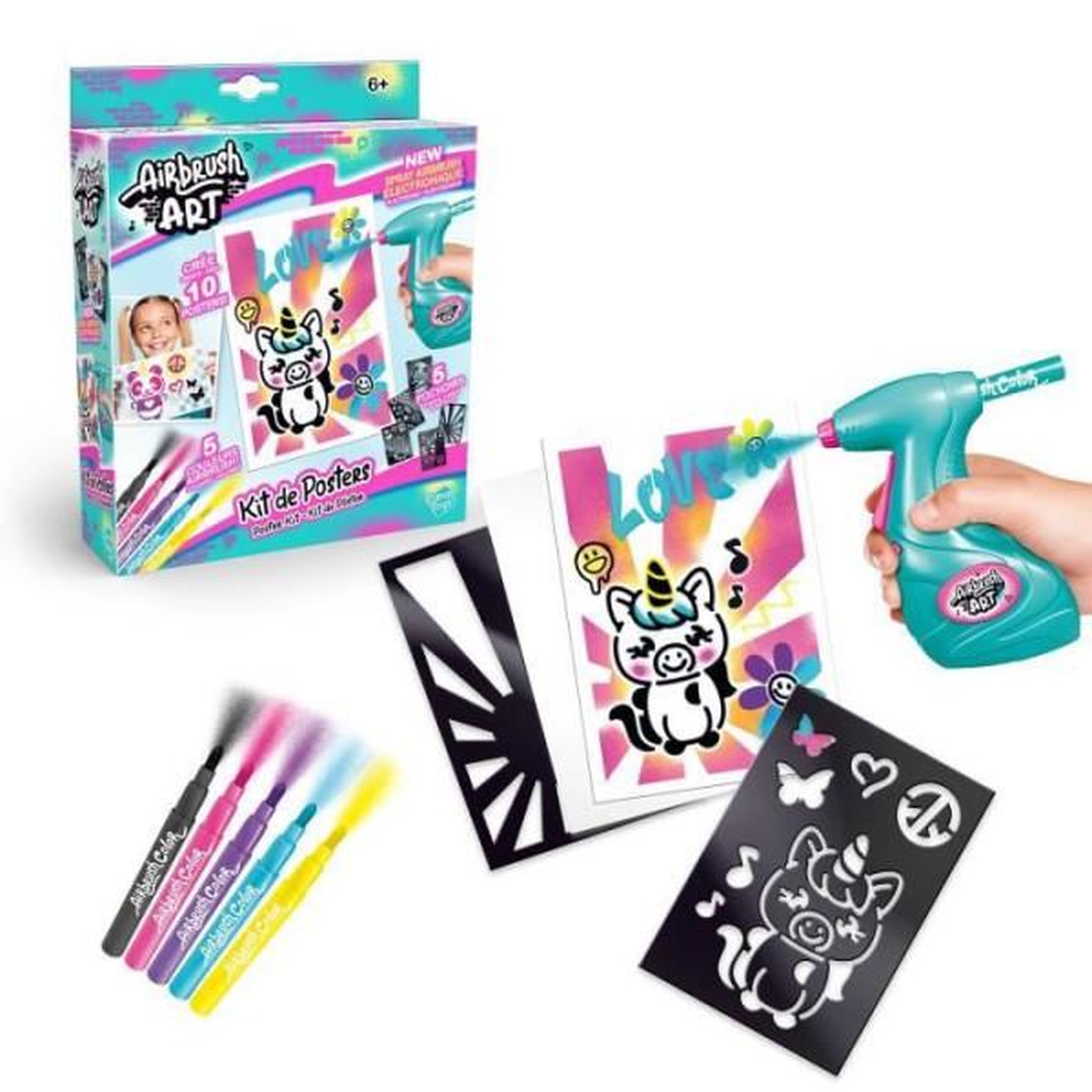 Canal Toys Canal toys - airbrush art - kit de création de posters avec spray électronique, pochoirs et feutres - air 015