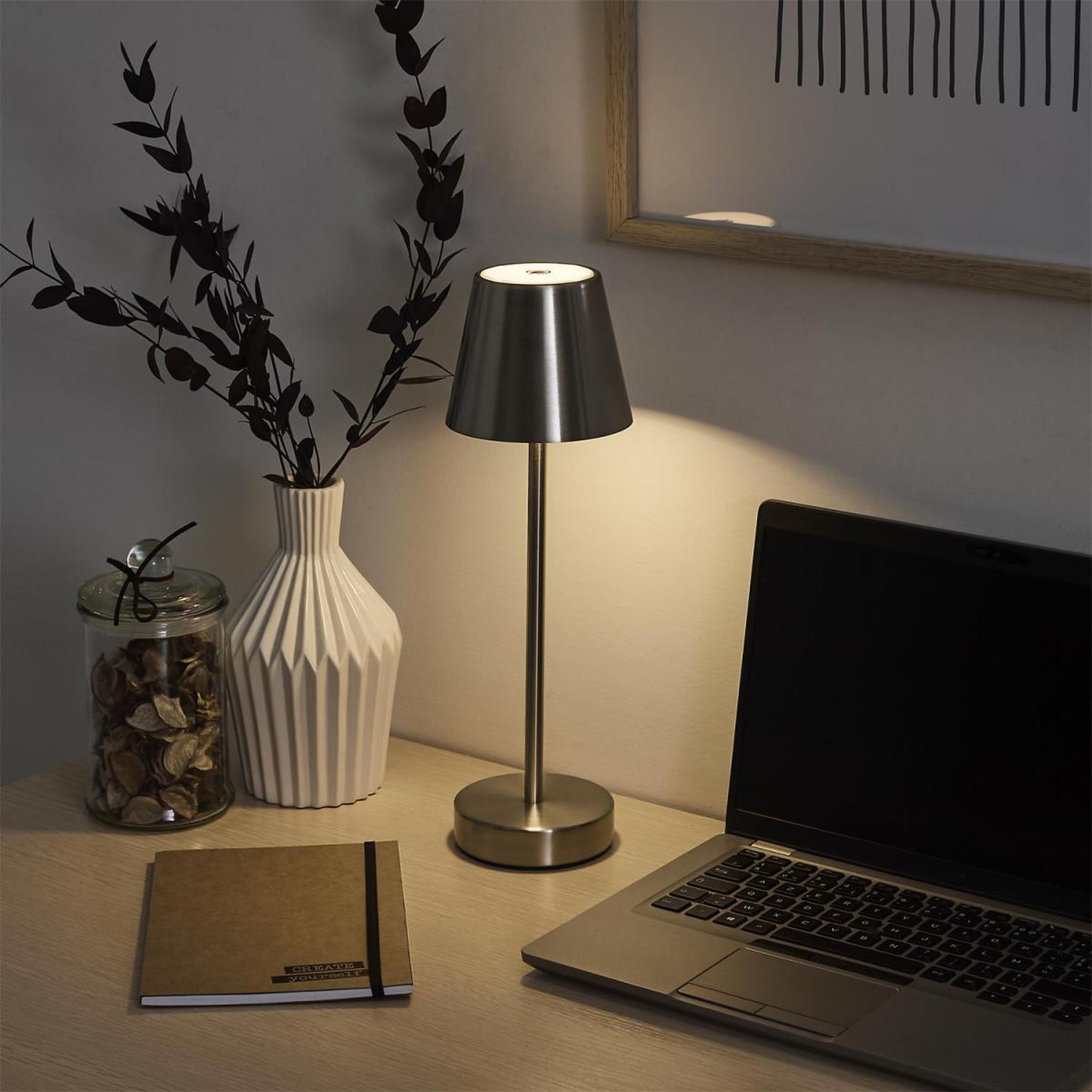 Voir la diapositive 3 : The Home Deco Factory Lampe à poser tactile  rechargeable  36cm argent
