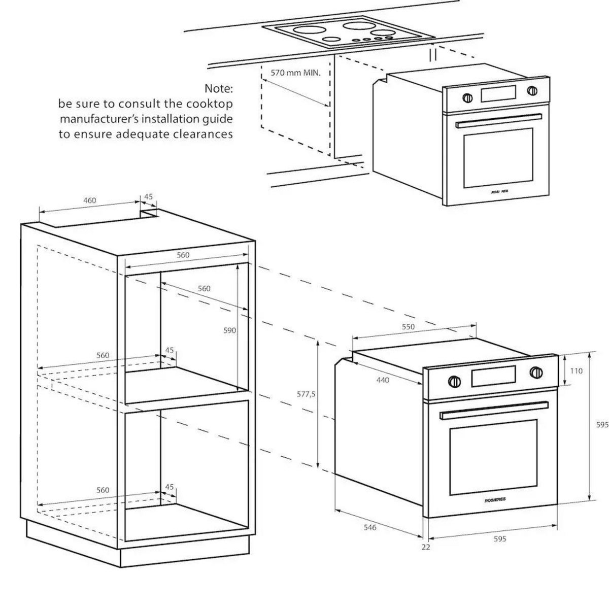 Rosieres Four intégrable 73l 60cm pyrolyse noir - RF6C37979PN