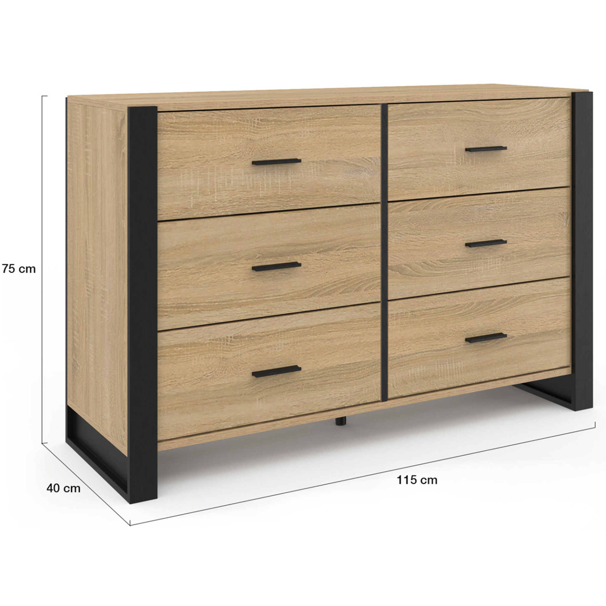 Voir la diapositive 5 : ID MARKET Commode 6 tiroirs onyx 115 cm bois et noir