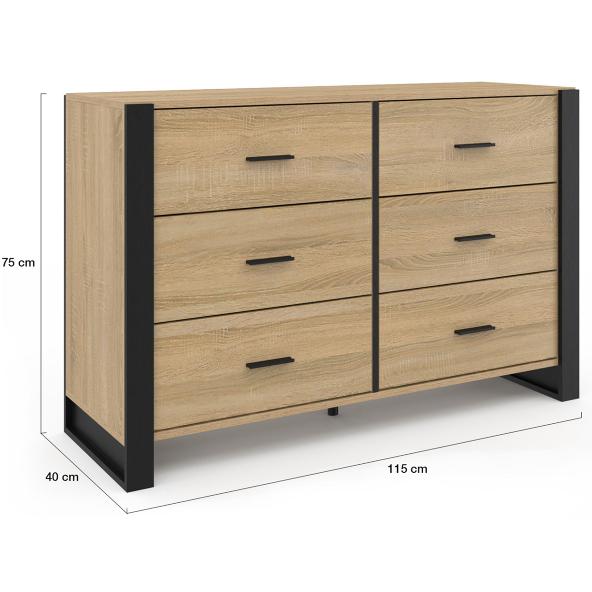 ID MARKET Commode 6 tiroirs ONYX 115 cm bois et noir