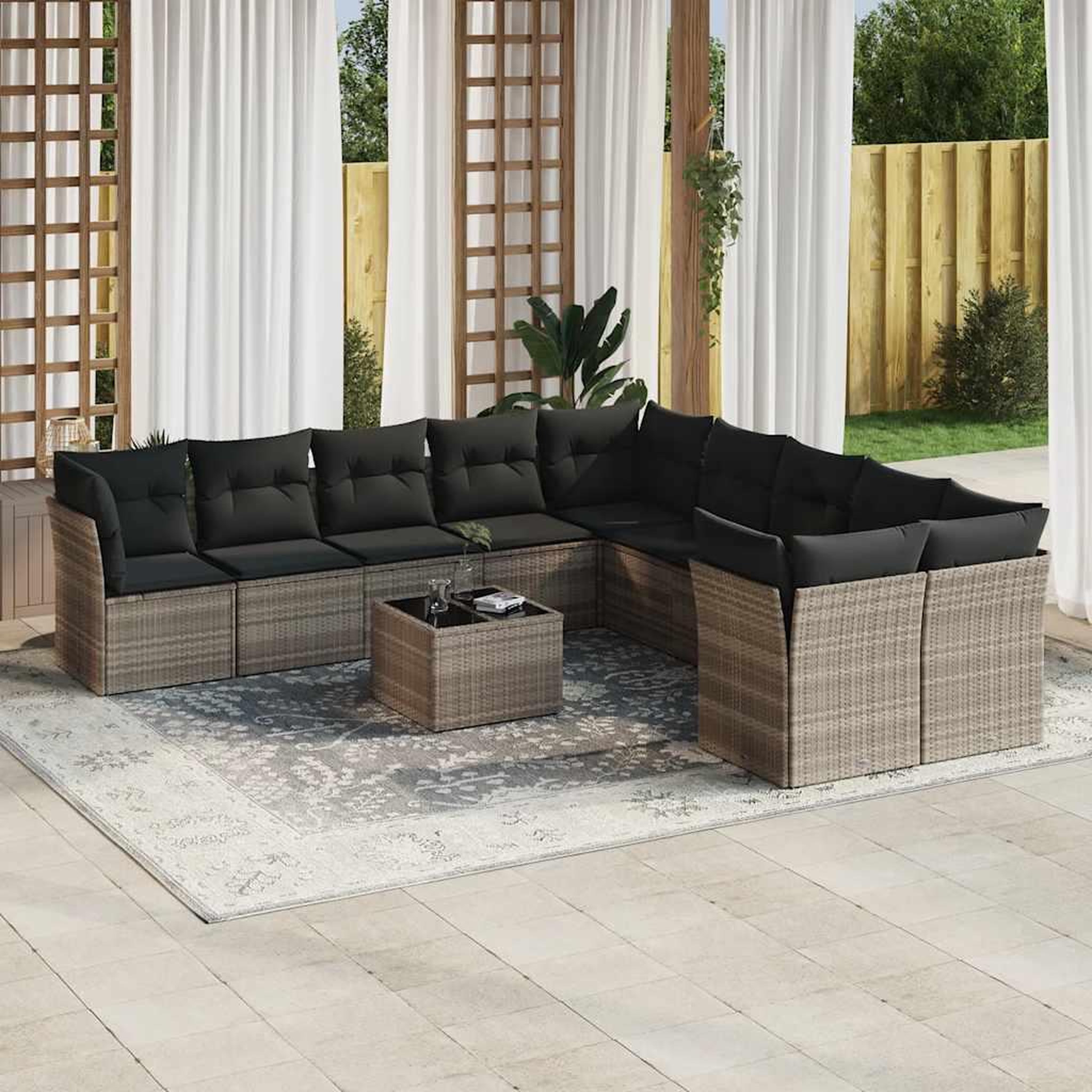 VIDAXL Salon de jardin 11 pcs avec coussins gris clair resine tressee