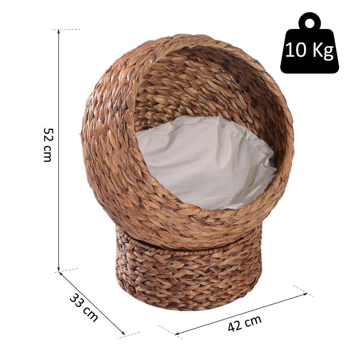 PAWHUT PawHut Panier chat lit chat cosy grand confort dim. 42L x 33l x 52H cm coussin moelleux beige inclus