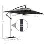 Voir la diapositive 3 : OUTSUNNY Parasol déporté rectangulaire dim. 294L x 193l x 250H cm pied en croix gris