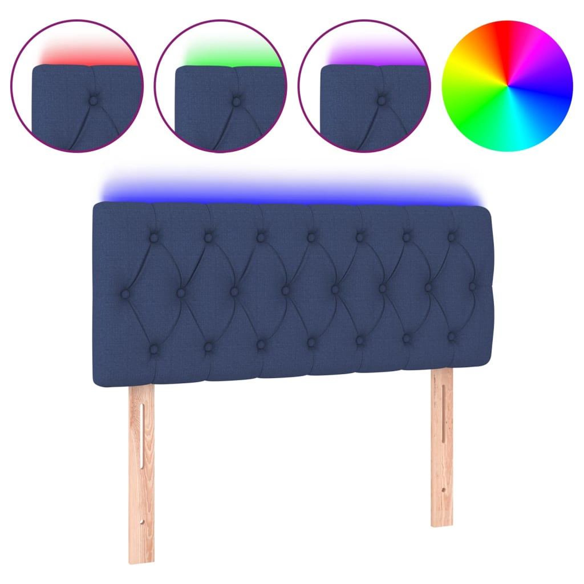 Voir la diapositive 2 : VIDAXL Tete de lit a LED Bleu 100x7x78/88 cm Tissu
