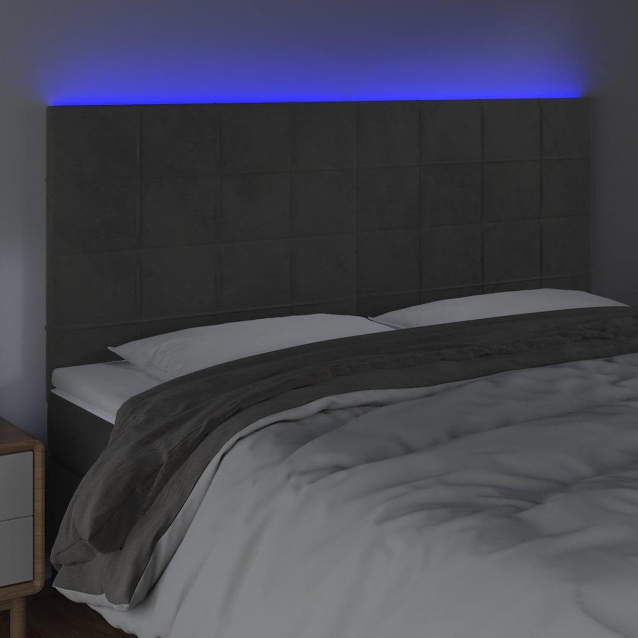 Voir la diapositive 3 : VIDAXL Tete de lit a LED Gris fonce 200x5x118/128 cm Velours