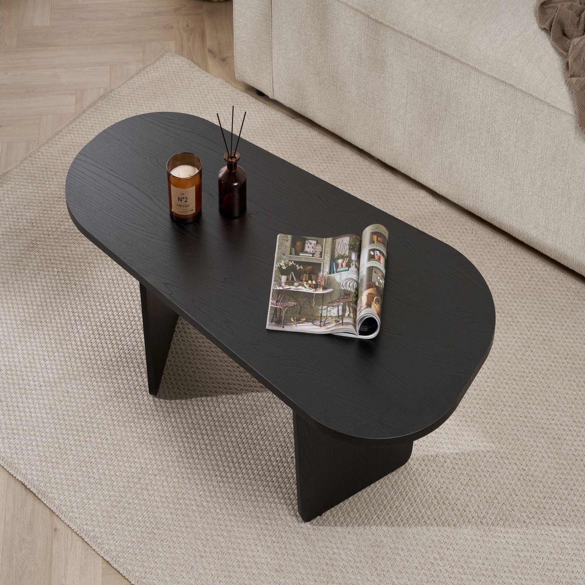 Voir la diapositive 4 : Habitat et Jardin Table basse en bois  ovalis  - 130 x 65 x 40 cm - bois noir
