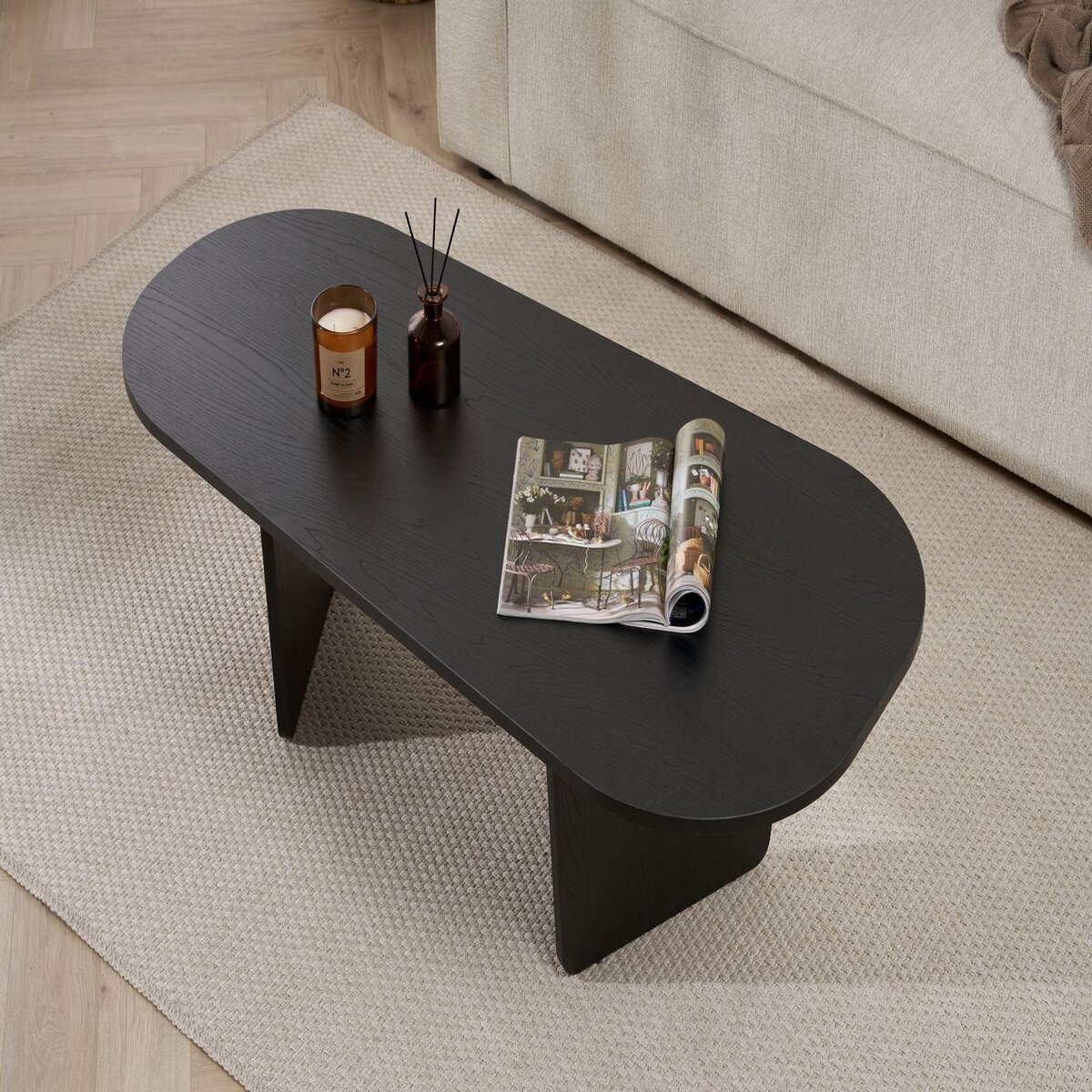 Habitat et Jardin Table basse en bois  Ovalis  - 130 x 65 x 40 cm - Bois Noir