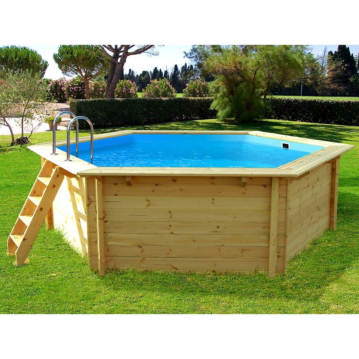 Habitat et Jardin Piscine bois   Hawai   - 4.10 x 1.18 m + Mini pompe à chaleur 3.5kW - Métal - Gris
