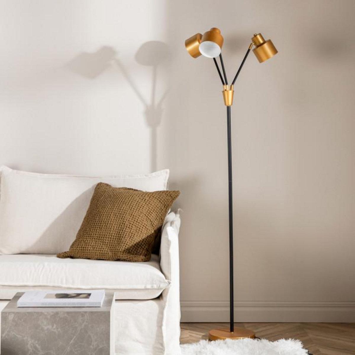 Paris Prix Lampadaire 3 Spots en Métal  Vifta  178cm Noir & Or