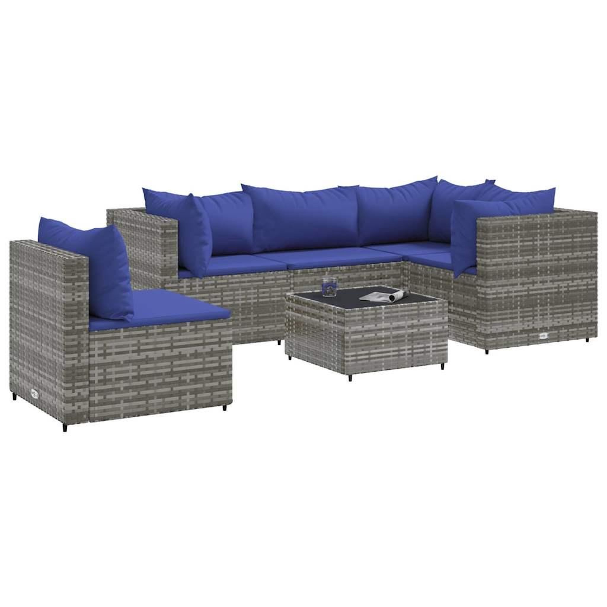 Voir la diapositive 2 : VIDAXL Salon de jardin 6 pcs avec coussins Gris Resine tressee