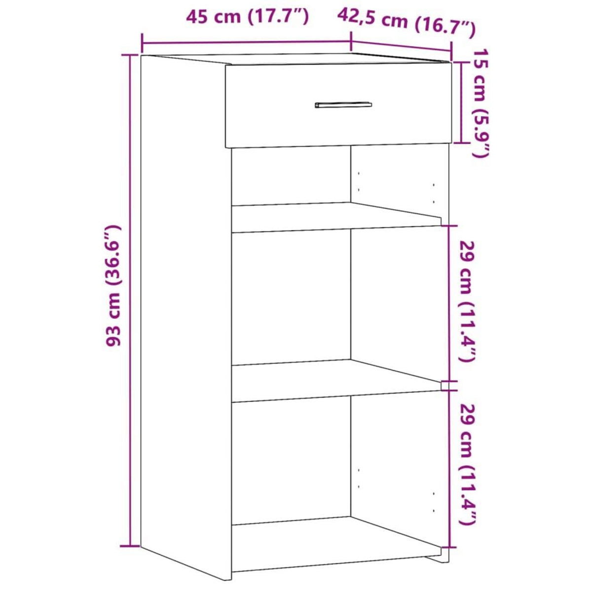 VIDAXL Buffet gris beton 45x42,5x93 cm bois d'ingenierie