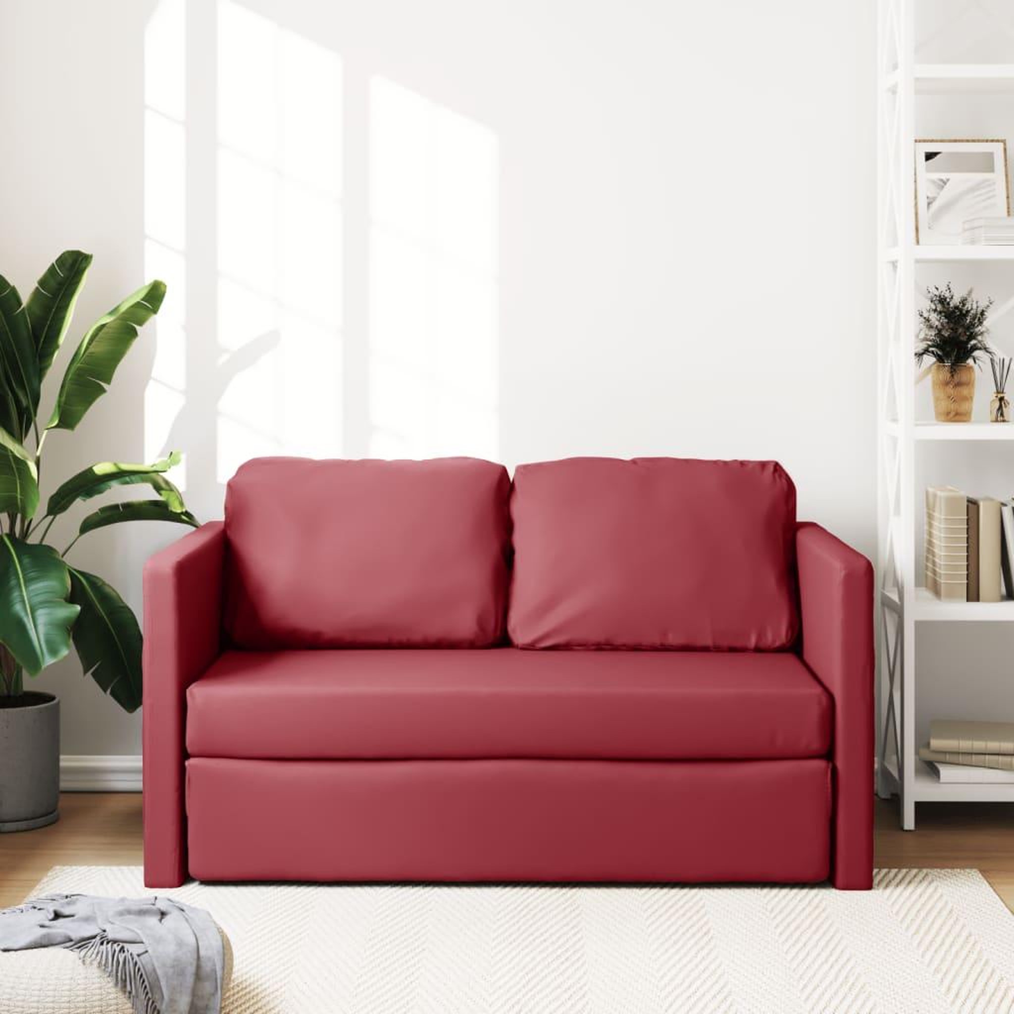 Voir la diapositive 3 : VIDAXL Canape-lit 2 en 1 rouge bordeaux 112x174x55 cm similicuir