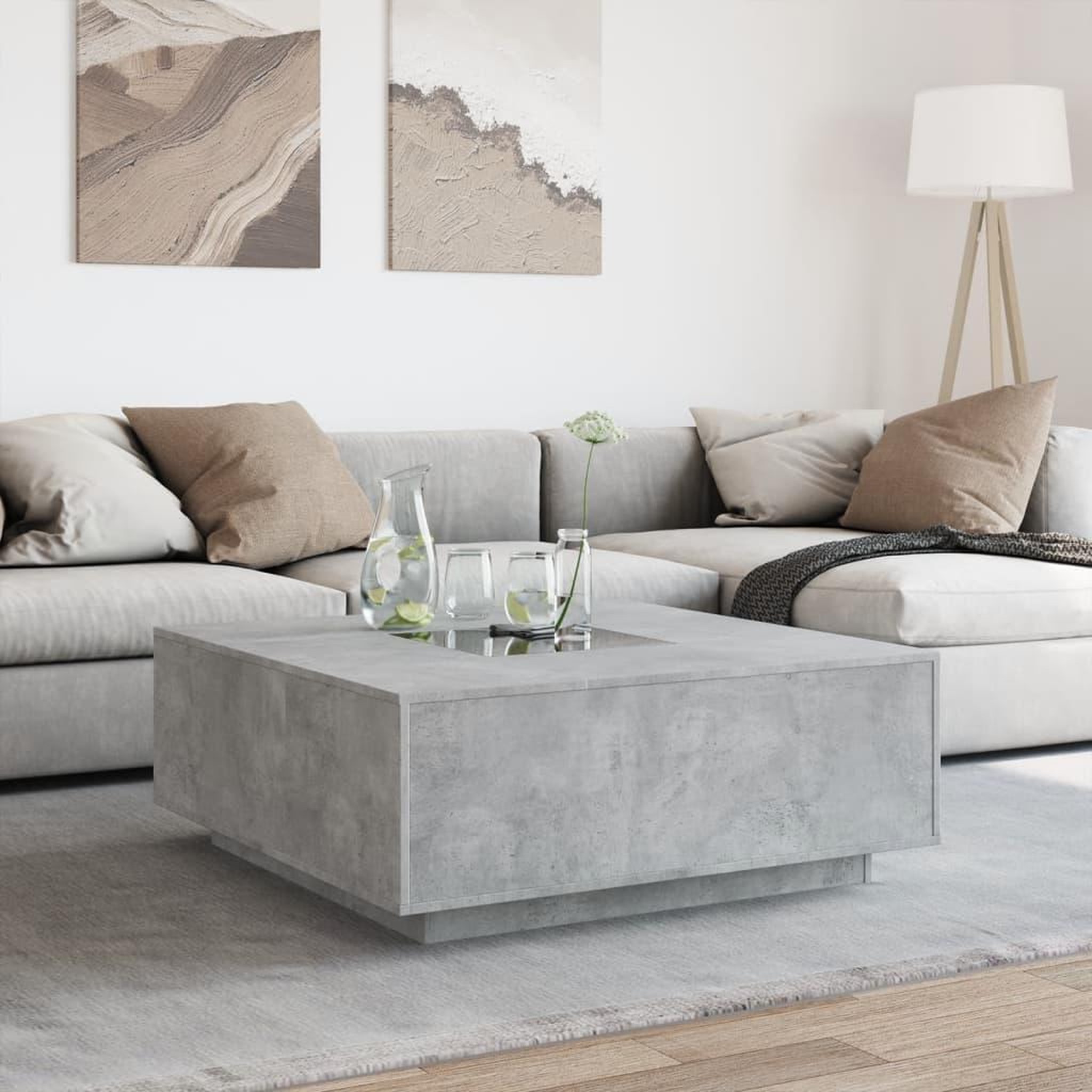 Voir la diapositive 4 : VIDAXL Table basse avec LED infini gris beton 100x100x40 cm