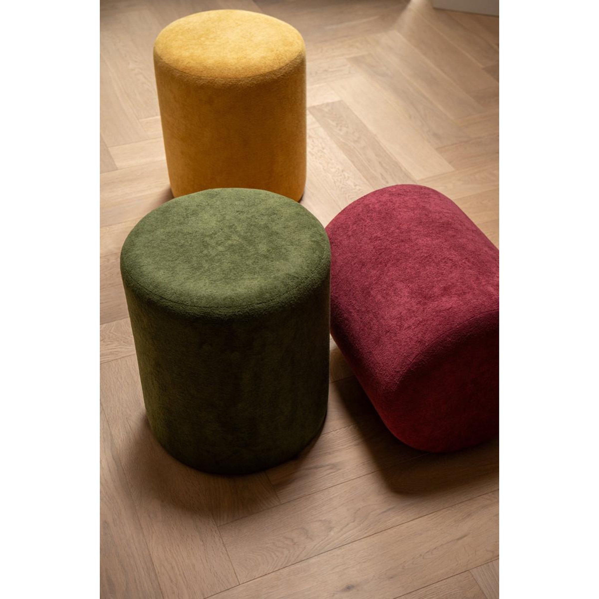 Voir la diapositive 5 : J-LINE Pouf cylindrique  moon  41cm bordeaux