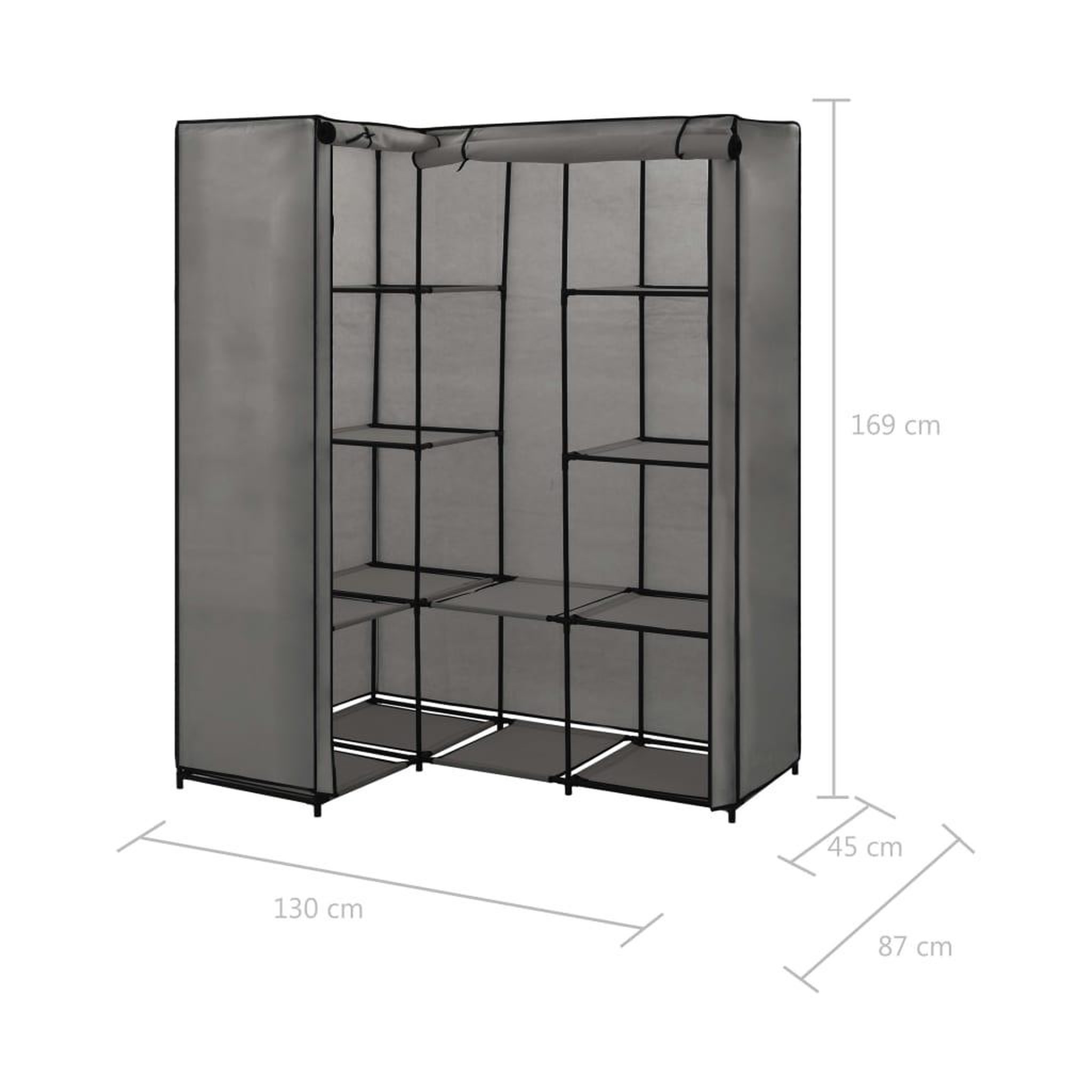 Voir la diapositive 6 : VIDAXL Garde-robe d'angle Gris 130 x 87 x 169 cm