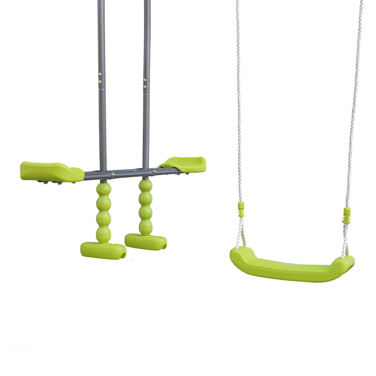 SWEEEK Aire de jeux pour enfants verte acier et bois. toboggan. bac à sable. mur d'escalade. trébuchet. plateforme cabane GALERNE