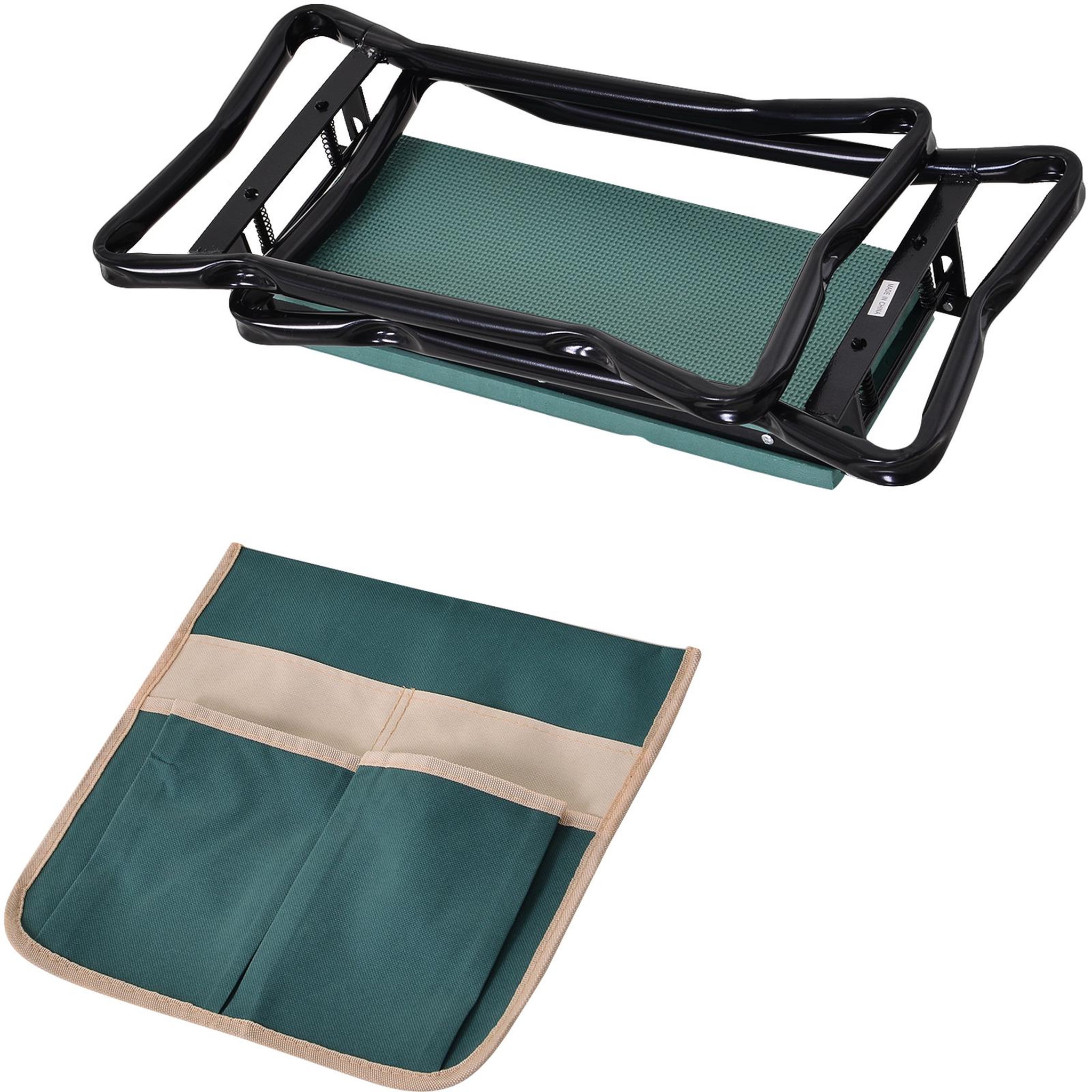Voir la diapositive 5 : OUTSUNNY Tabouret de jardin pliable agenouilloir de jardin siège jardinage avec coussin pochette rangement outils vert