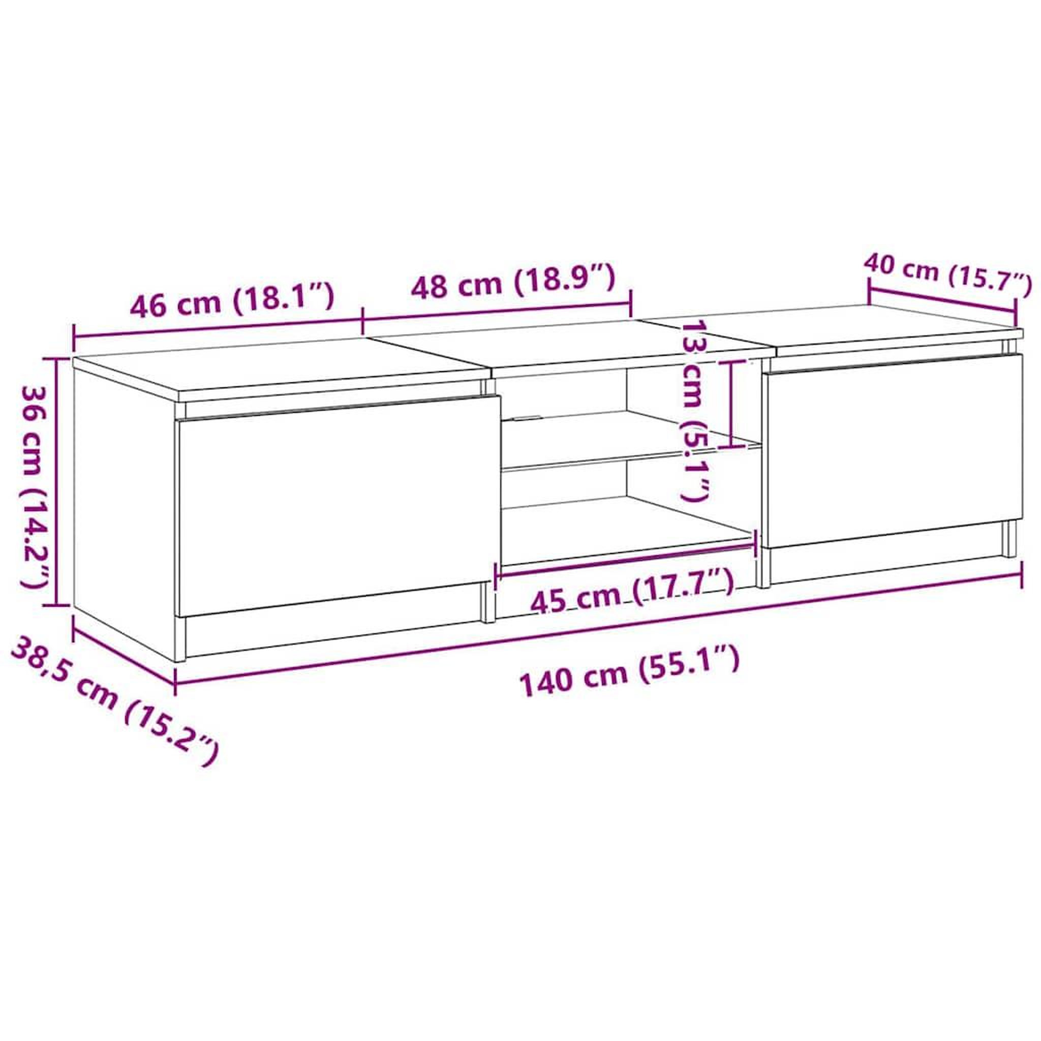 Voir la diapositive 6 : VIDAXL Meuble TV avec lumieres LED Chene marron 140x40x36 cm