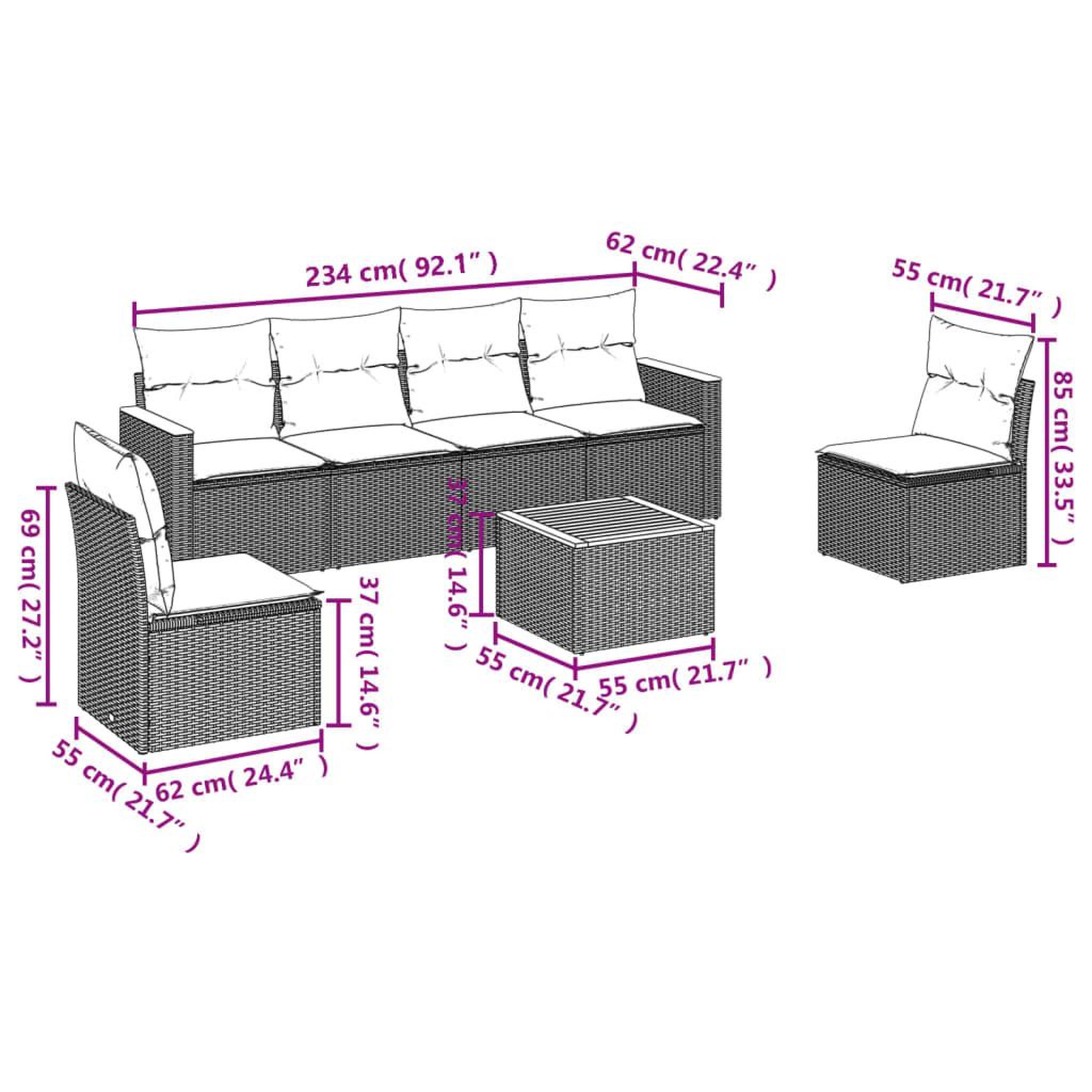 Voir la diapositive 6 : VIDAXL Salon de jardin avec coussins 7pcs melange beige resine tressee
