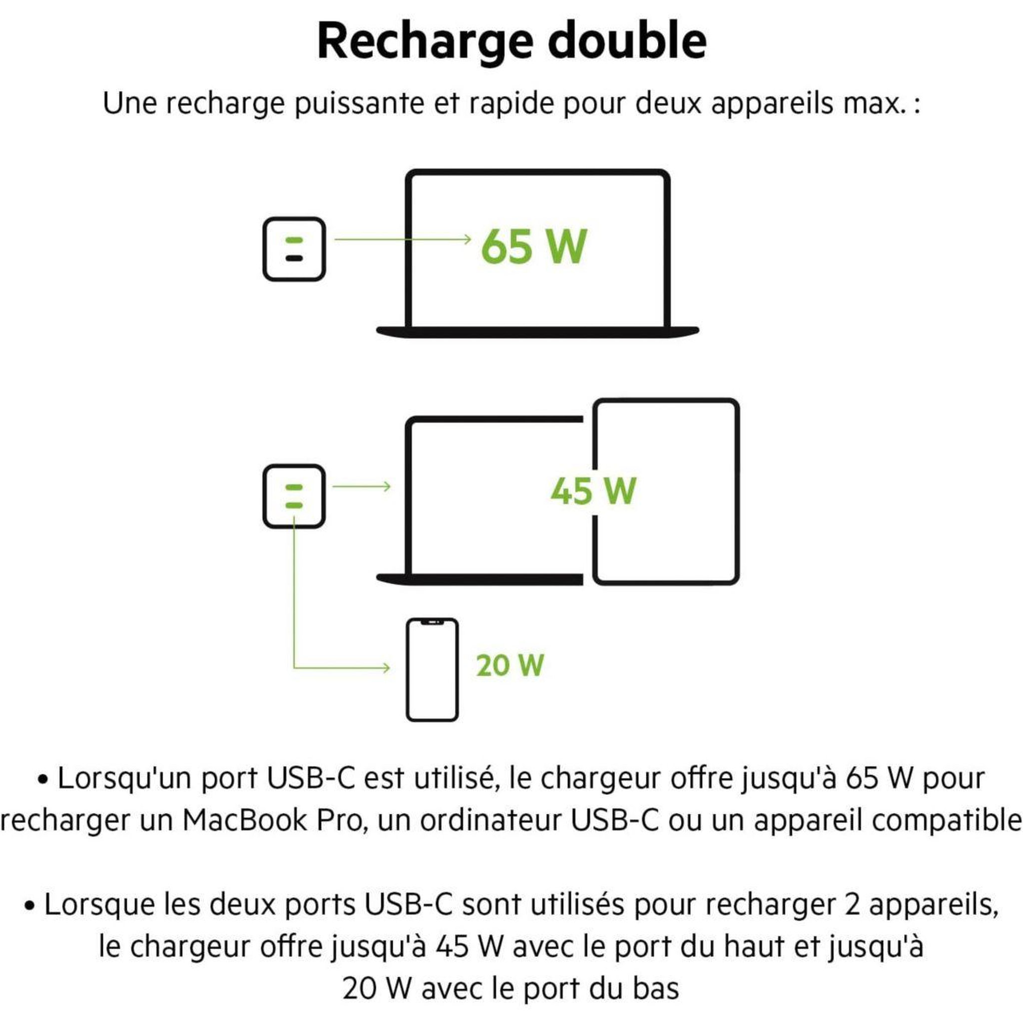Voir la diapositive 5 : Belkin Chargeur ordinateur portable USB C x2 65W GaN PPS Noir