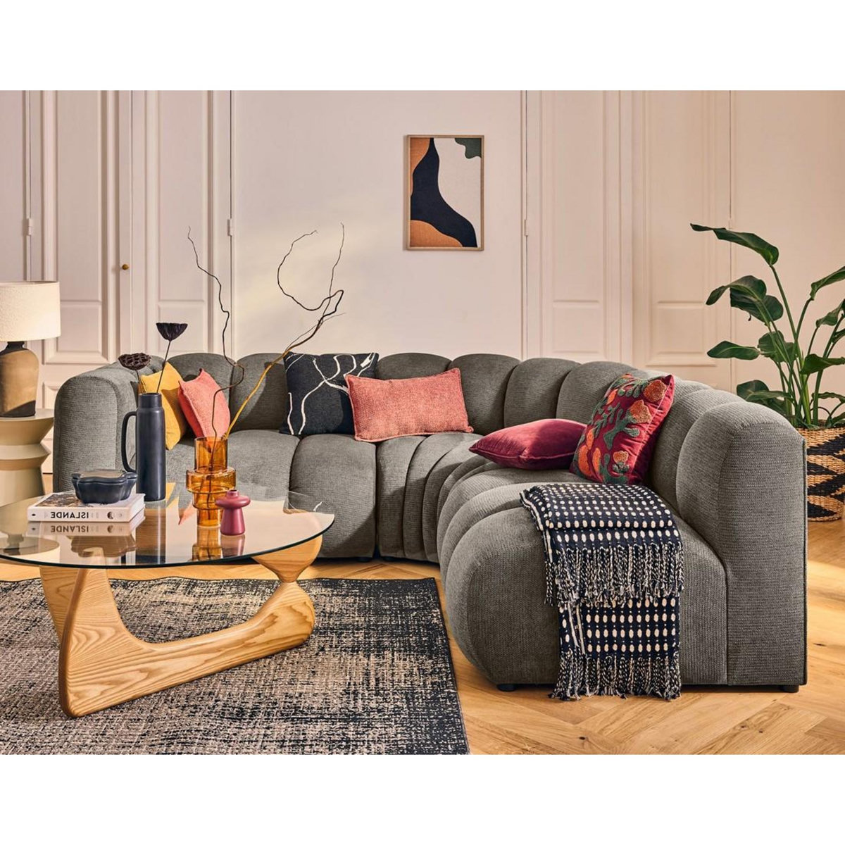 LISA DESIGN Debbie - canapé modulable d'angle droit 4 places avec accoudoir en tissu texturé