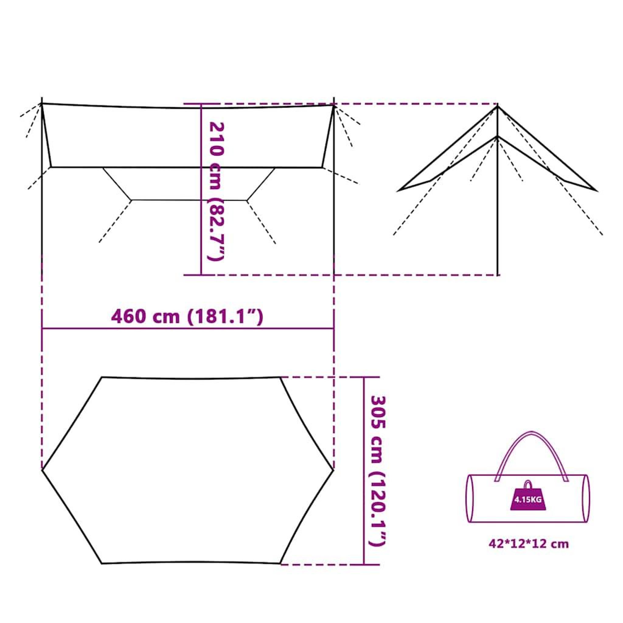 Voir la diapositive 6 : VIDAXL Bache de camping orange 460x305x210 cm impermeable