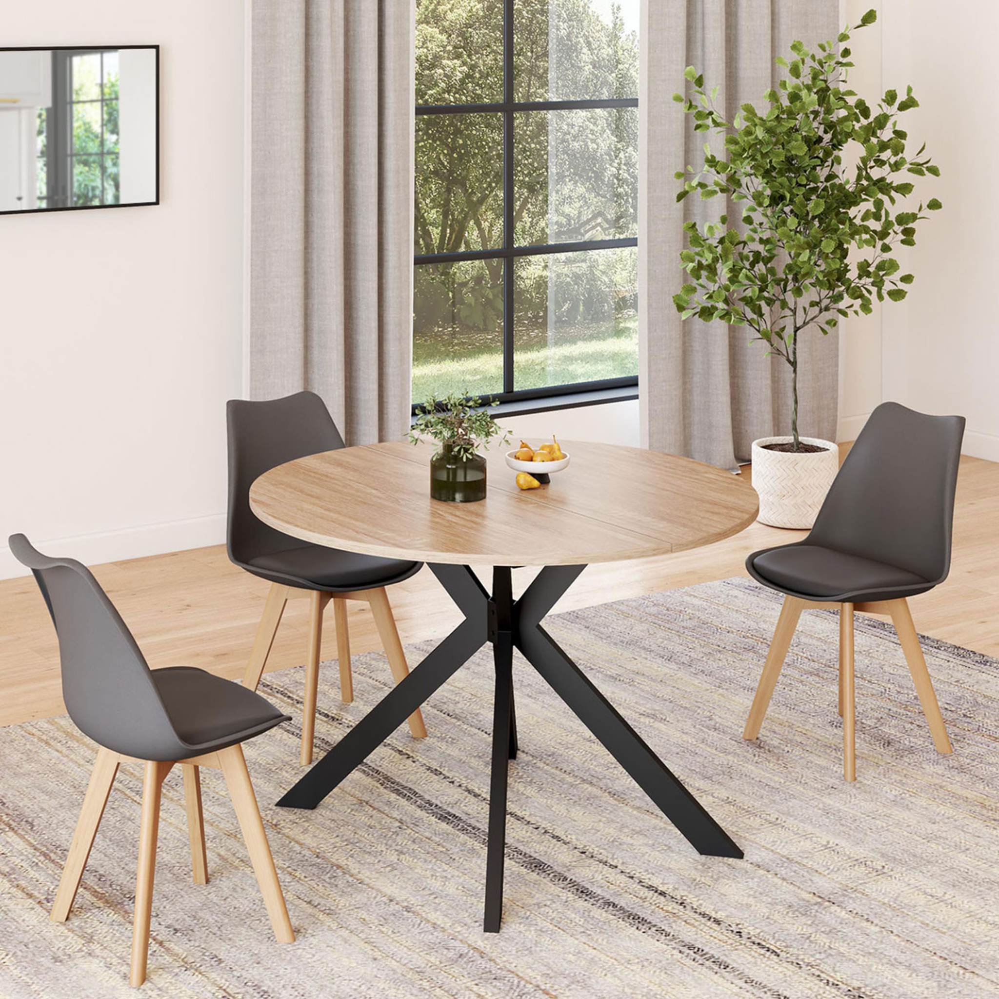 Voir la diapositive 4 : ID MARKET Table à manger extensible ronde alix 4-10 personnes pied araignée bois et noir 110-200 cm