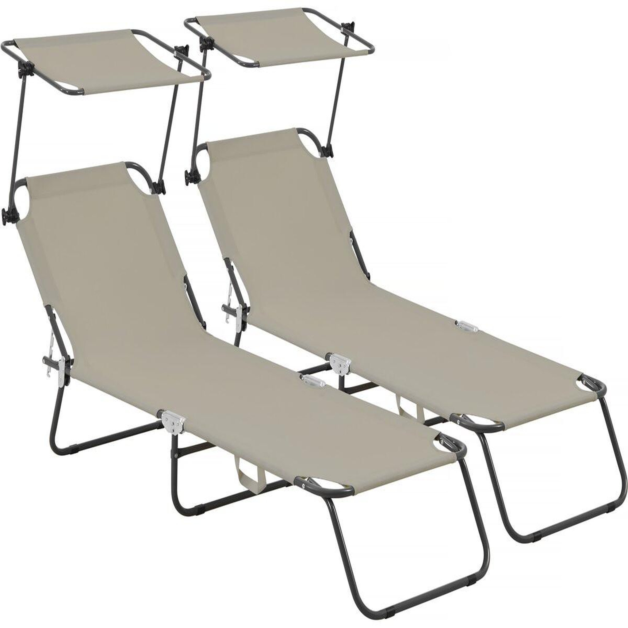 Voir la diapositive 1 : Habitat et Jardin Lot de 2 bains de soleil pliable  lazy  - avec pare soleil - taupe