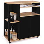 ID MARKET Desserte de cuisine COSI bois noir et plateaux façon hêtre L.76 CM