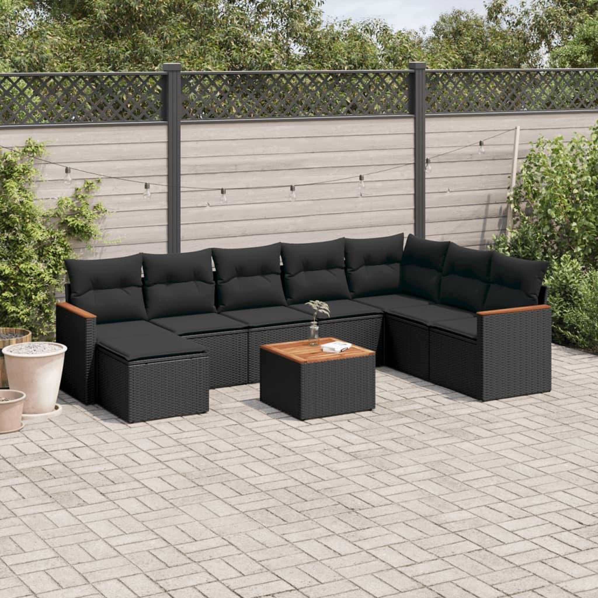 VIDAXL Salon de jardin 9 pcs avec coussins noir resine tressee