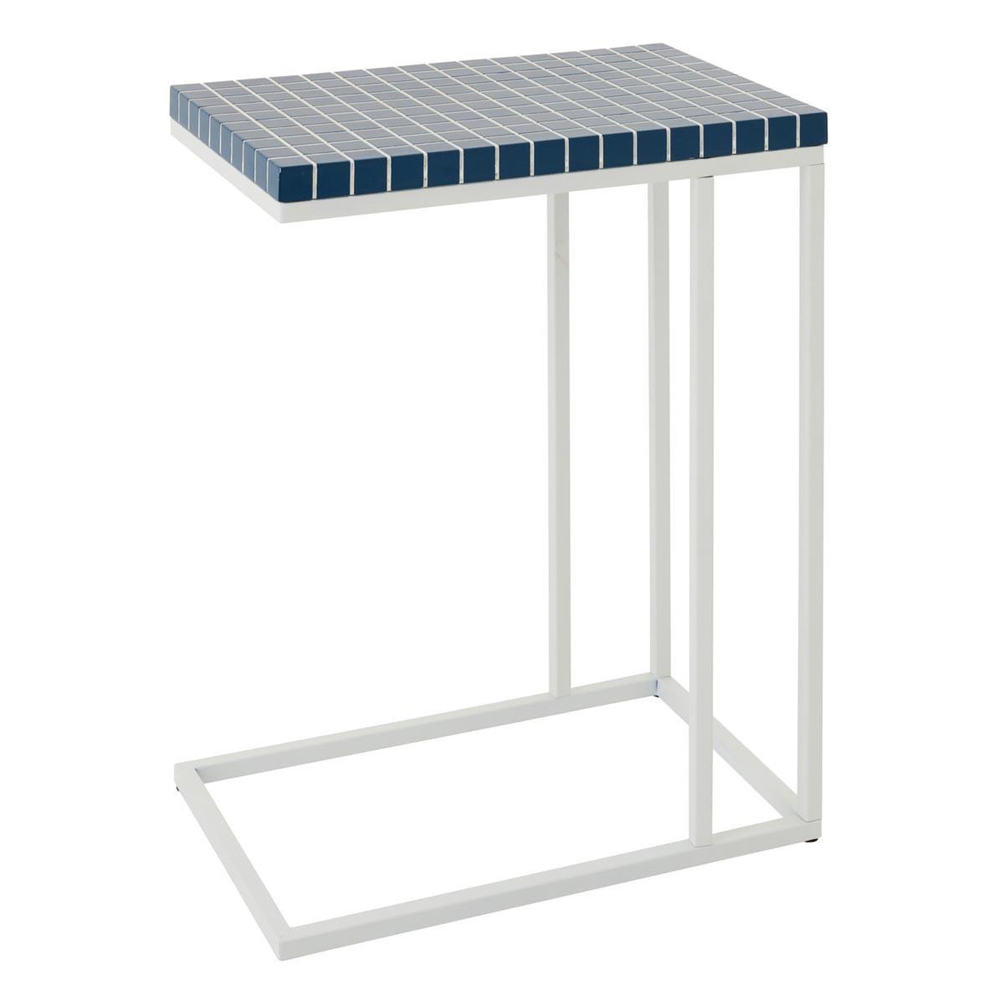J-LINE Table d'appoint à carreaux  spia  60cm bleu & blanc