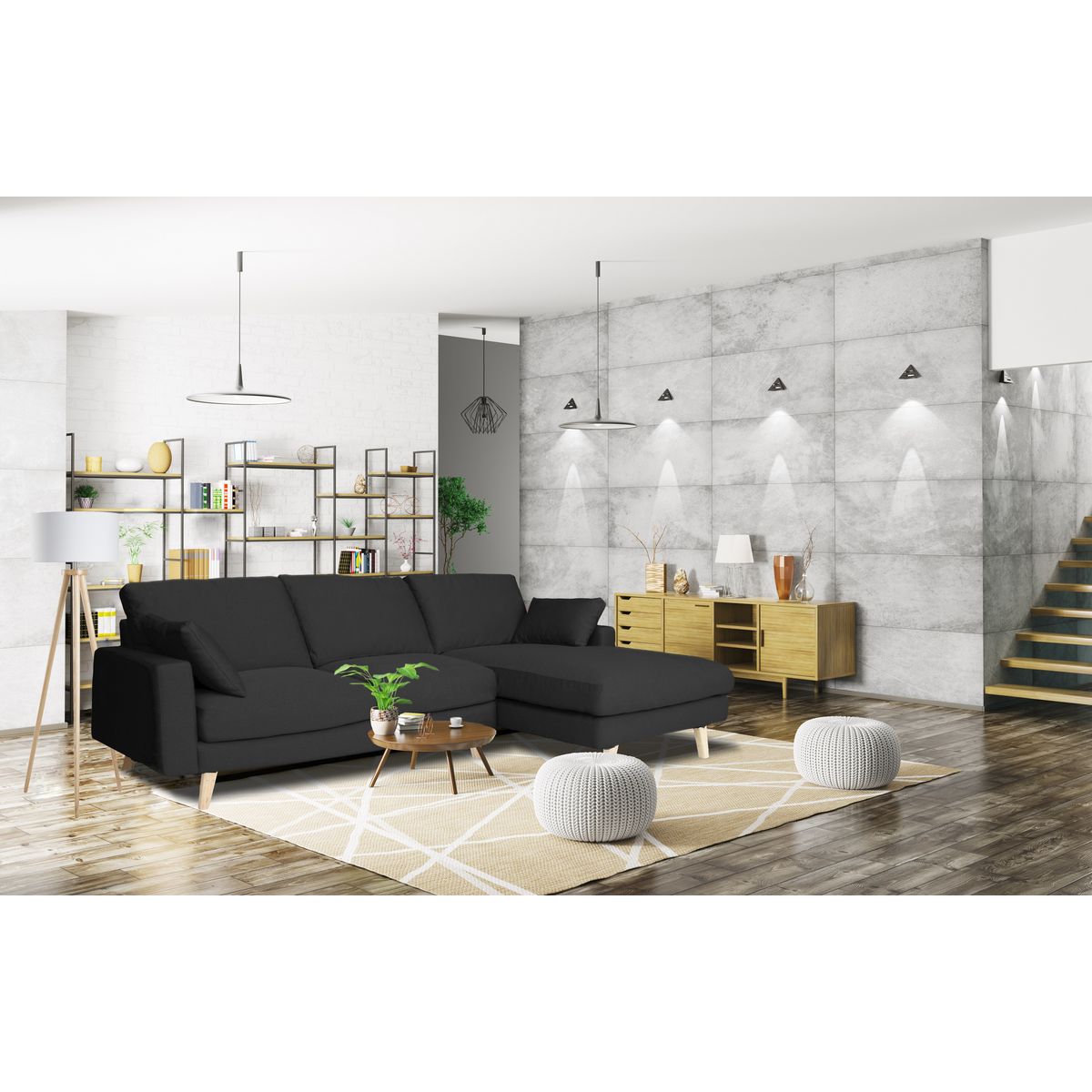 Canapé d'angle droit  fixe 5 places STEPHANE