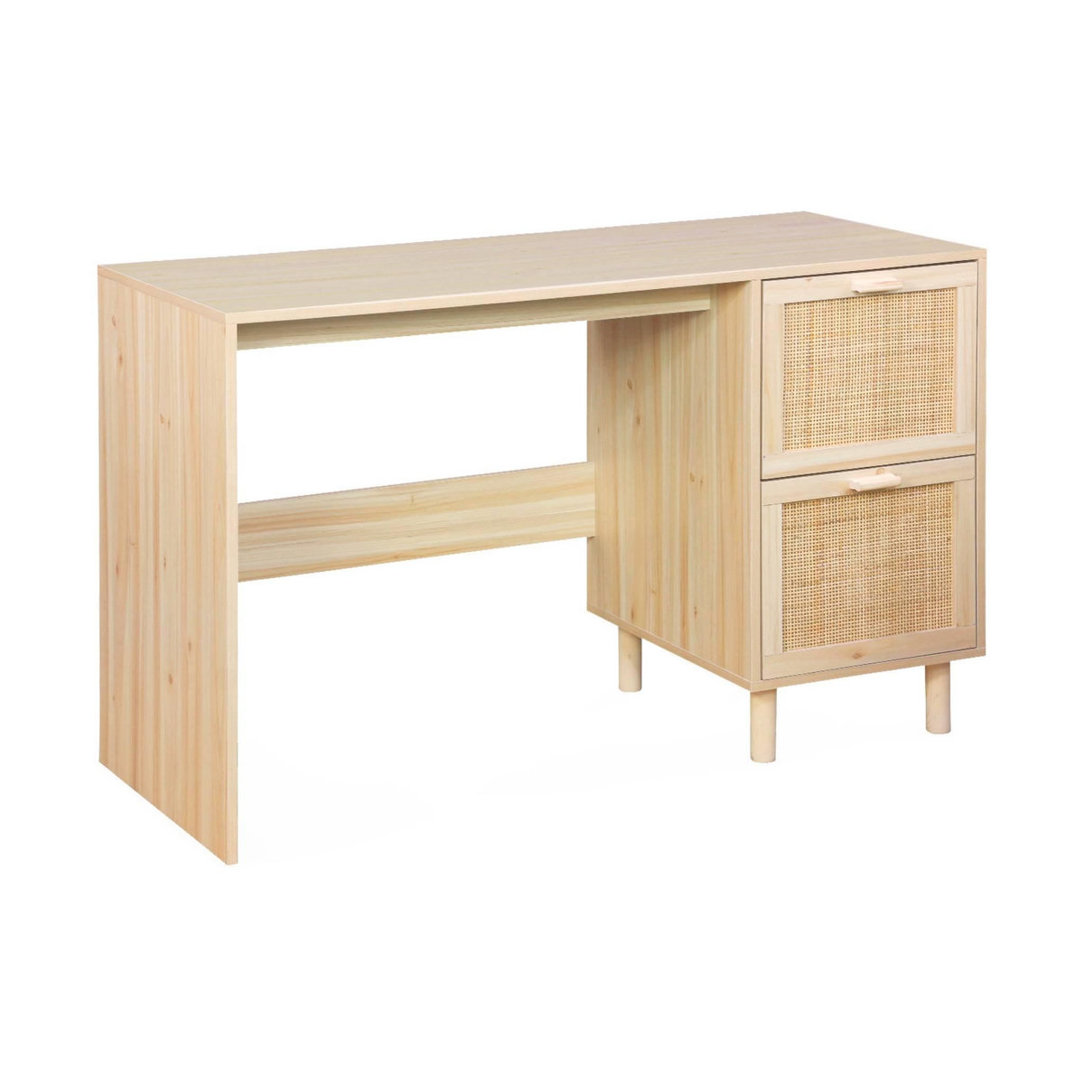 SWEEEK Bureau décor bois et cannage - Camargue - 120cm. 2 tiroirs