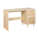 SWEEEK Bureau décor bois et cannage - Camargue - 120cm. 2 tiroirs