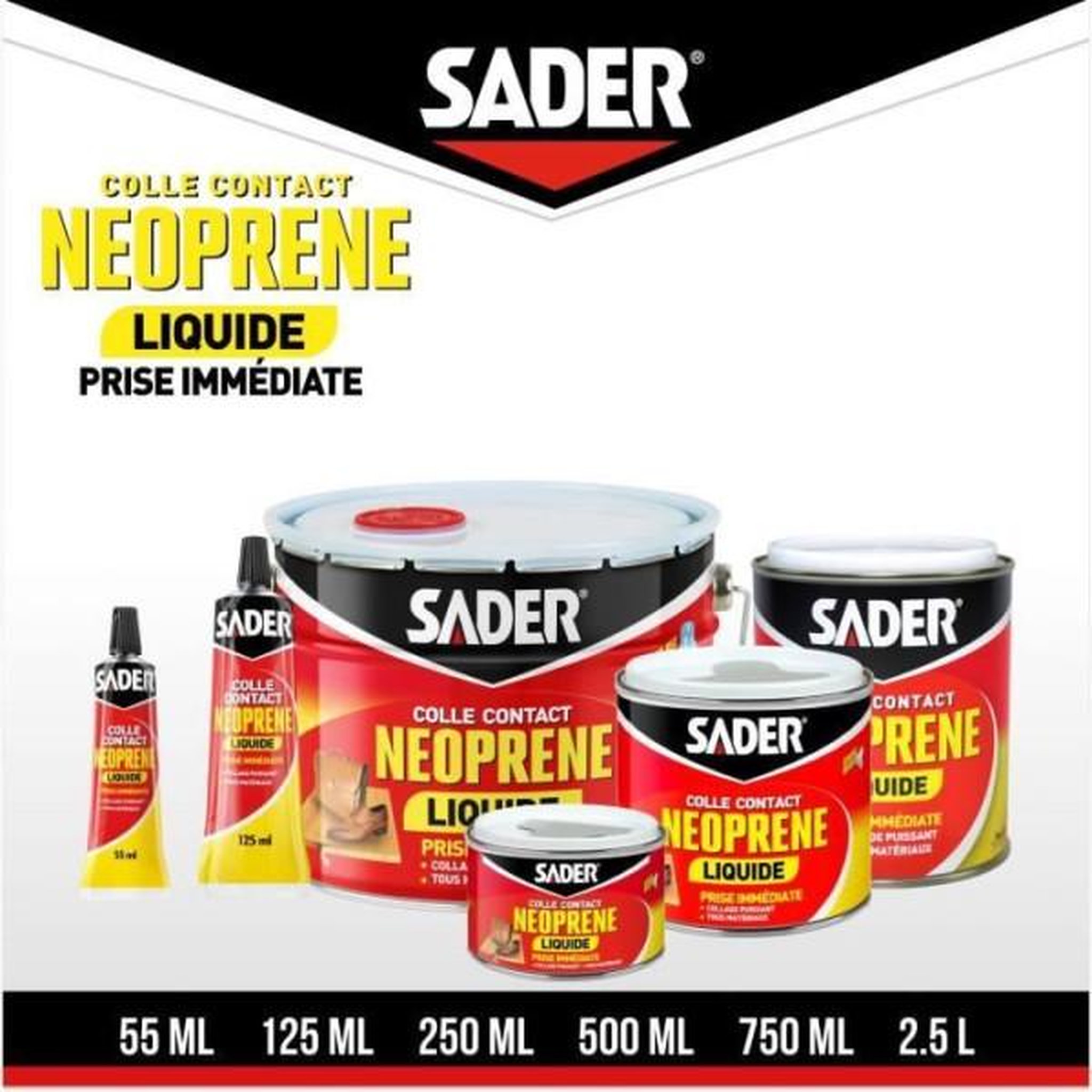 Voir la diapositive 5 : Sader Colle contact néoprene liquide extra forte - SADER - Tous matériaux - Prise immédiate - Boîte 750 ml