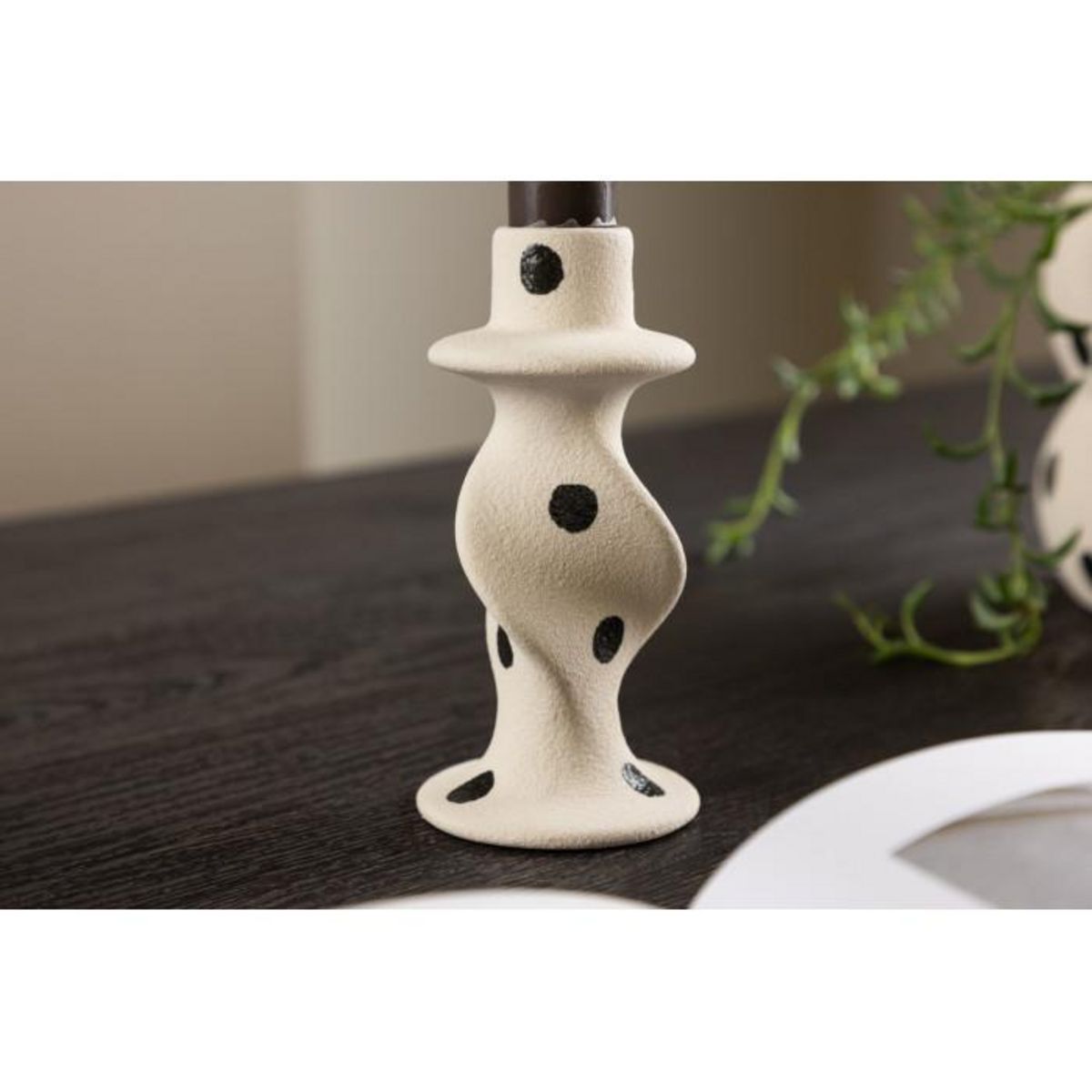 Paris Prix Bougeoir Design en Céramique  Glory  12cm Blanc & Noir