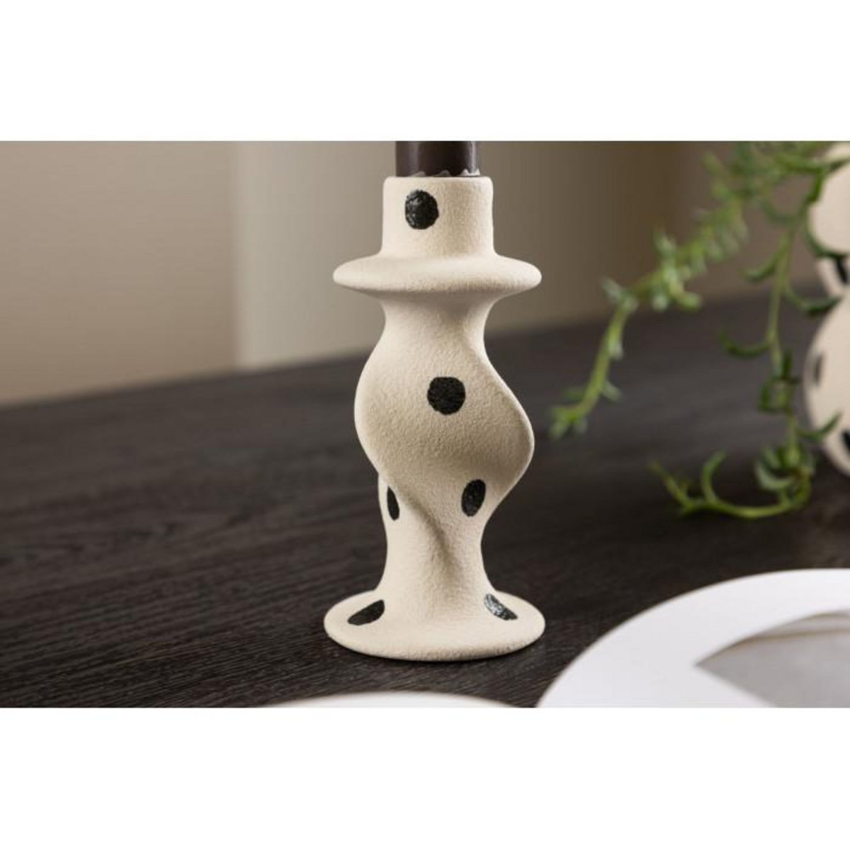 Paris Prix Bougeoir Design en Céramique  Glory  12cm Blanc & Noir