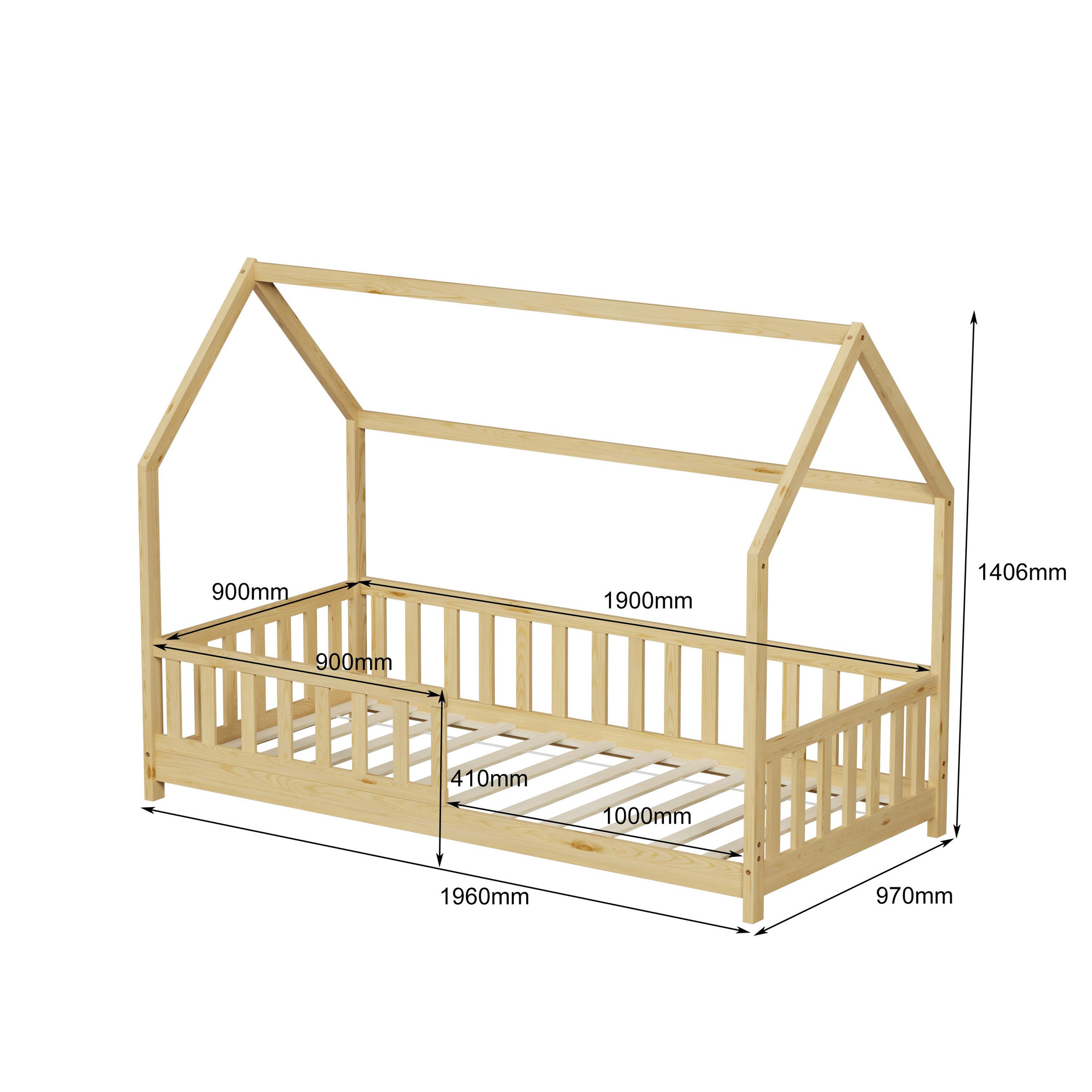 Voir la diapositive 2 : MINEA MINEA | Lit cabane avec barrière TCHOUPI 90x190 cm (matelas non inclus)