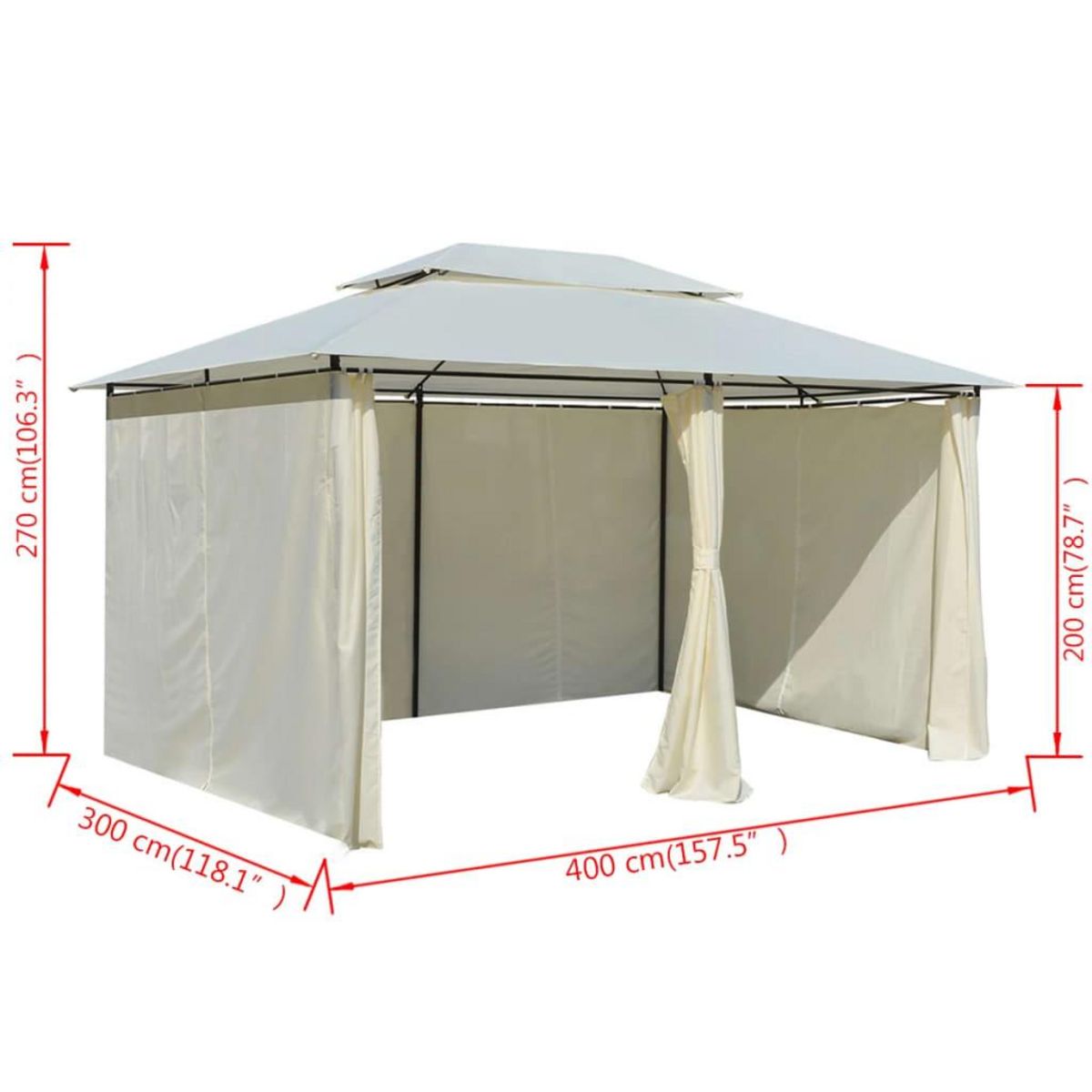 VIDAXL Tonnelle avec rideaux 4 x 3 m Blanc