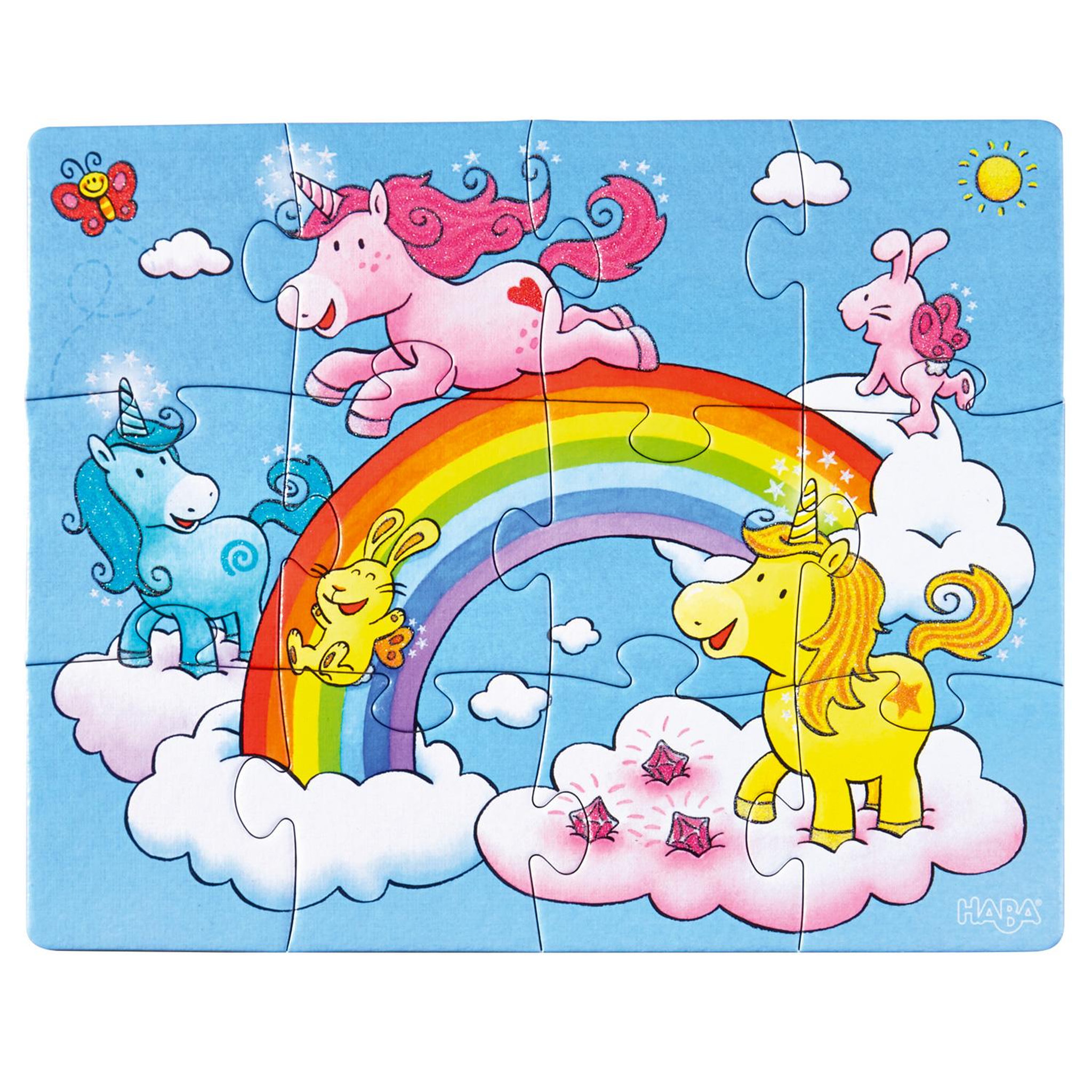 Haba Puzzles de 12 à 18 pièces : 3 puzzles : licornes dans les nuages