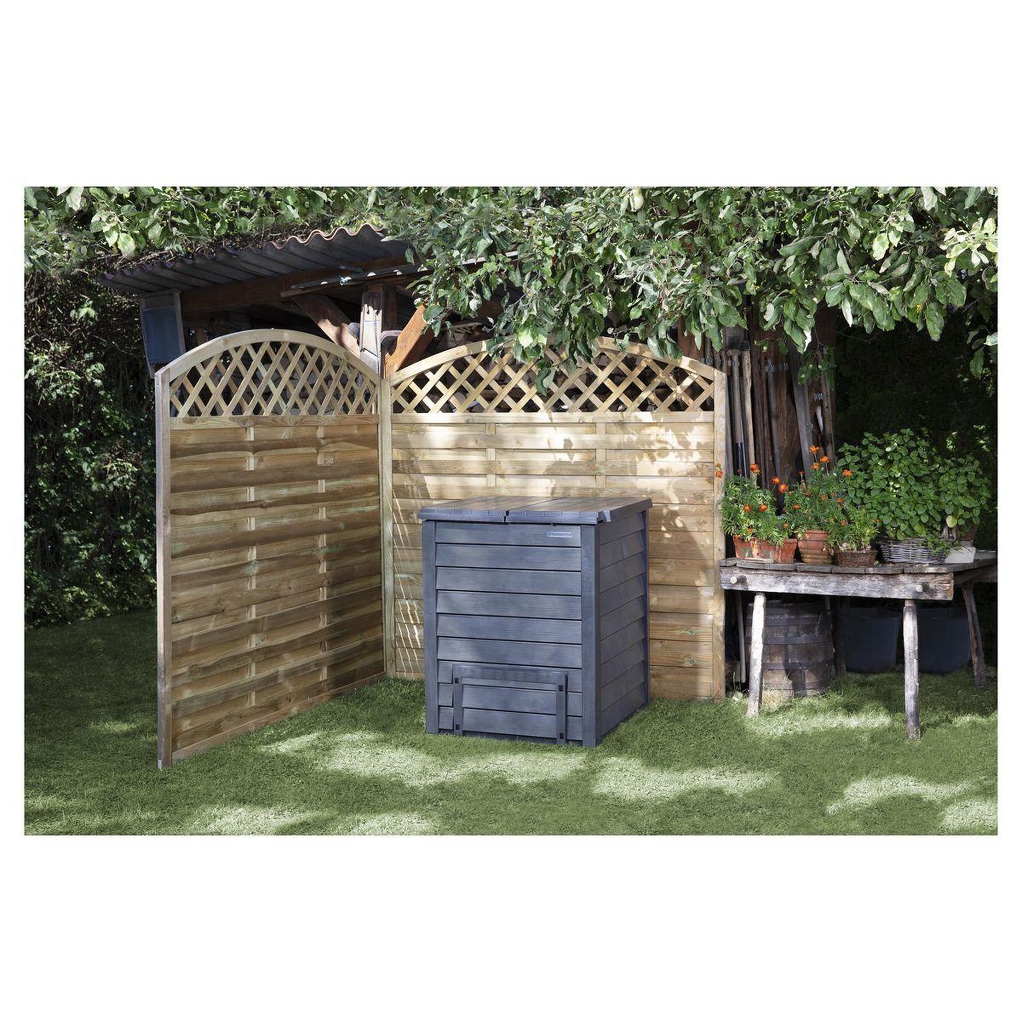 Voir la diapositive 3 : GARANTIA Composteur Thermo-Wood 400 L avec Grille de Fond, en carton