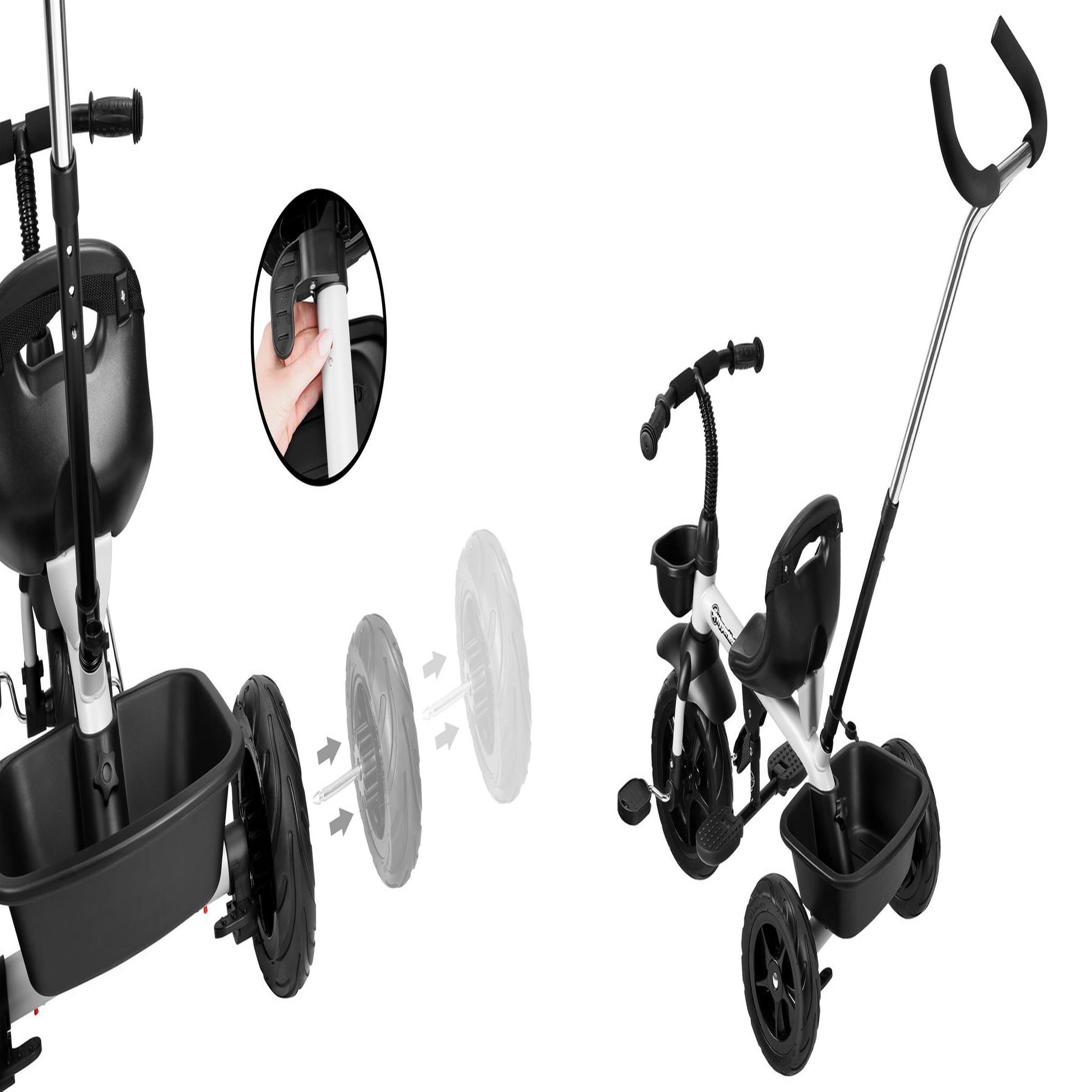 Voir la diapositive 5 : HYPERMOTION Tricycle Évolutif HyperMotion, Tricycle Bébé de 1-5 ans - Poussoir Réglable, Roues Pompées Larges