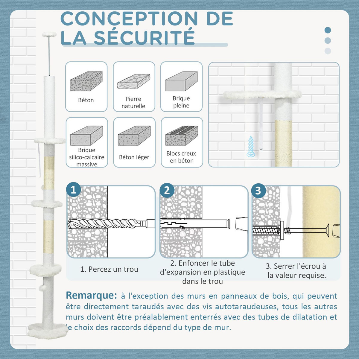 PAWHUT Arbre à chat réglable en hauteur 225-255 cm - tour pour chat 3 griffoirs nuages, 2 balles - blanc