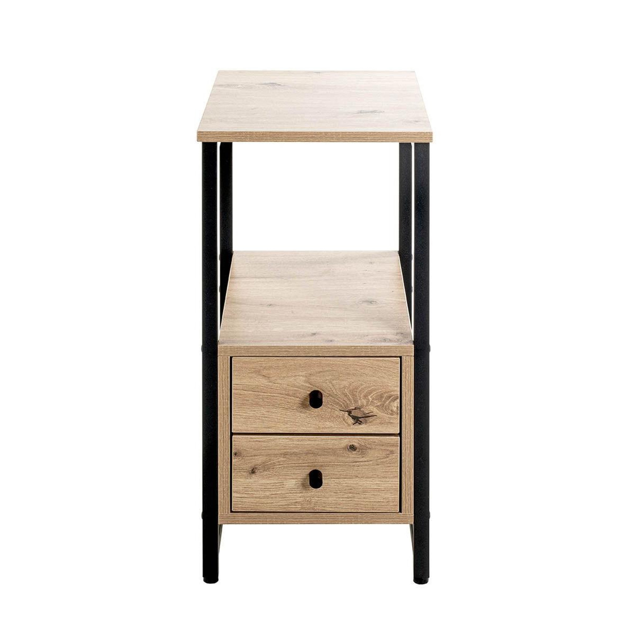 Voir la diapositive 2 : Paris Prix Table d'appoint 2 tiroirs  miranda  63cm chêne & noir