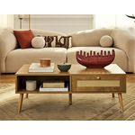 BEST MOBILIER Goto - table basse - effet bois et cannage - 1 tiroir et 1 niche - 110 cm. Coloris disponibles : Marron