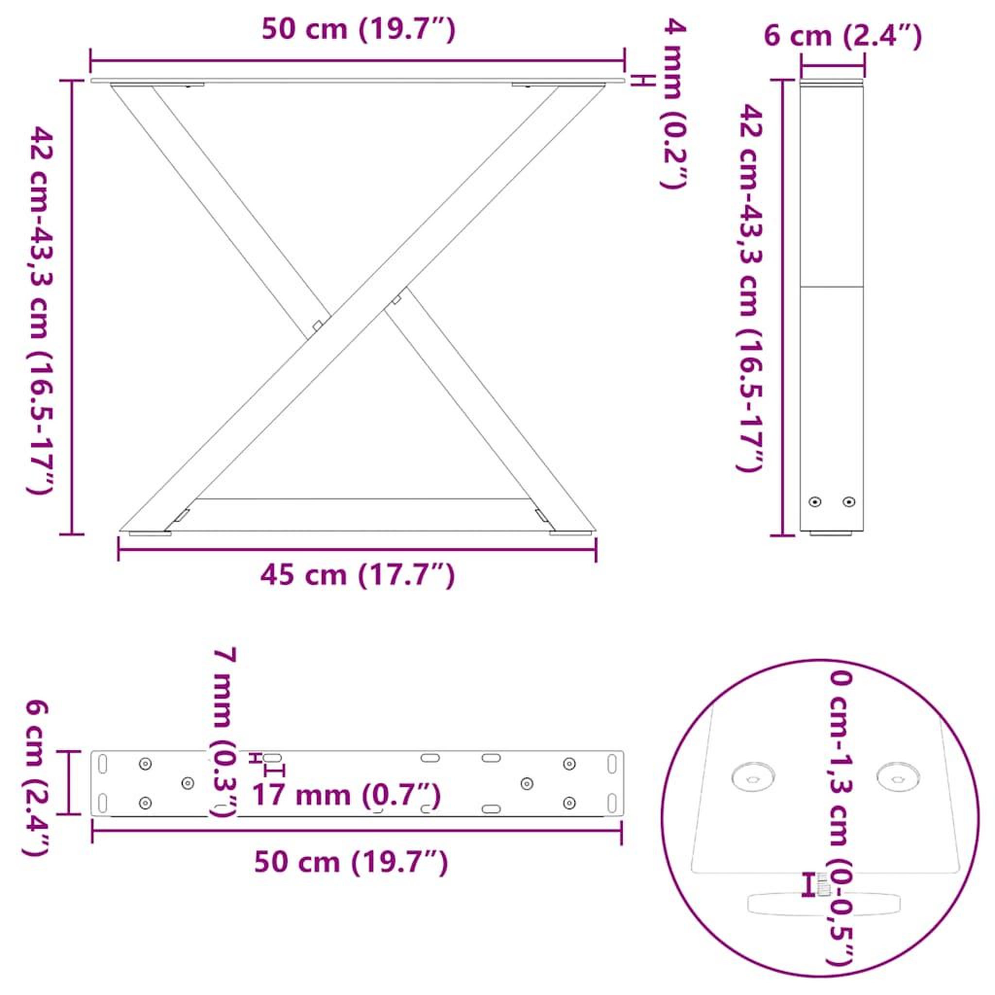 Voir la diapositive 6 : VIDAXL Pieds de table basse 2 pcs blanc 50x(42-43,3) cm acier